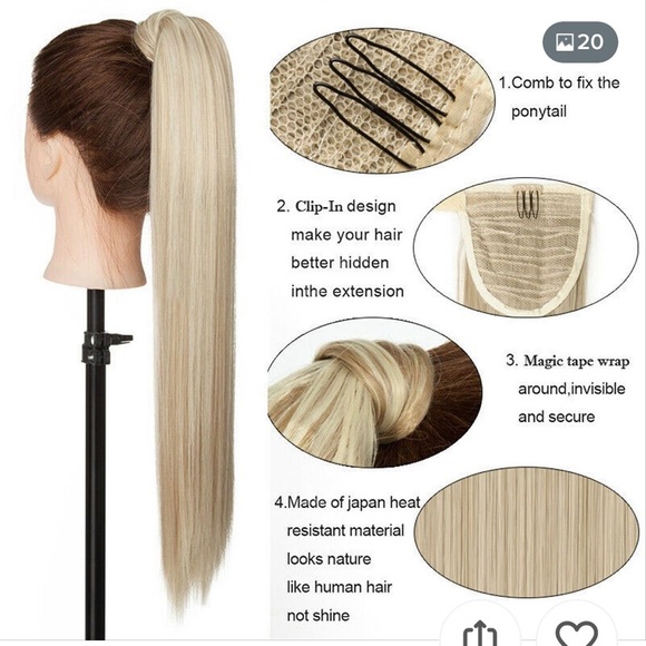 NEW! Fashion Clip-In Wrap Around Synthetic Long Pony Tail LIGHT BLONDE. - Picture 7 of 8